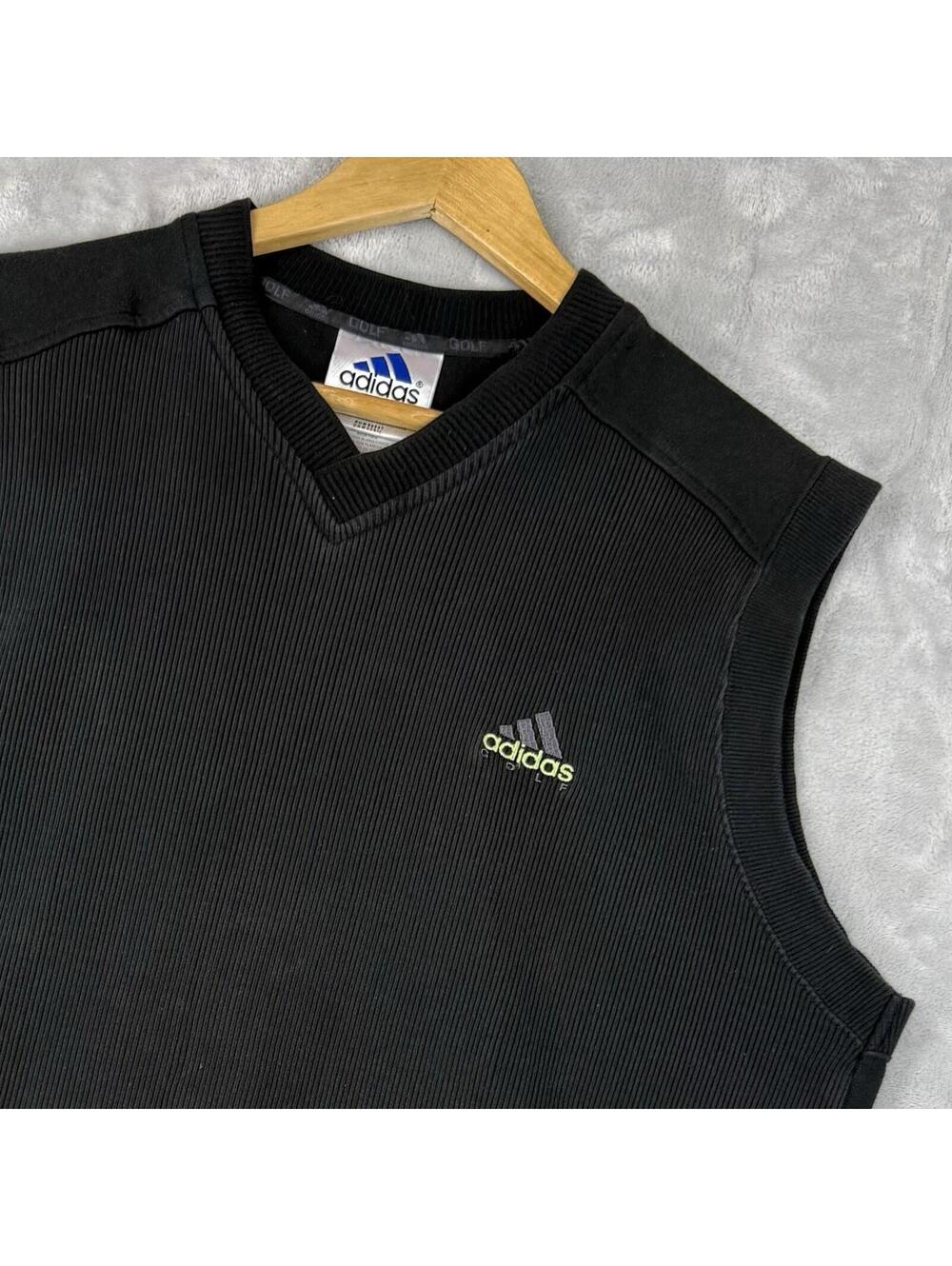 VTG Adidas Golf Vest Sleeveless Tank Size L V-Neck Cotton Ribbed Knit Preppy Y2K